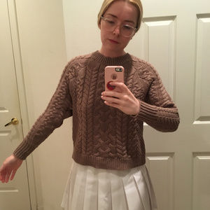 Used AE Cropped Brown Cable Knit Sweater, Size XXS